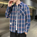 Herren koreanisches Karo Hemd Vorderansicht im Slim Fit Stil
