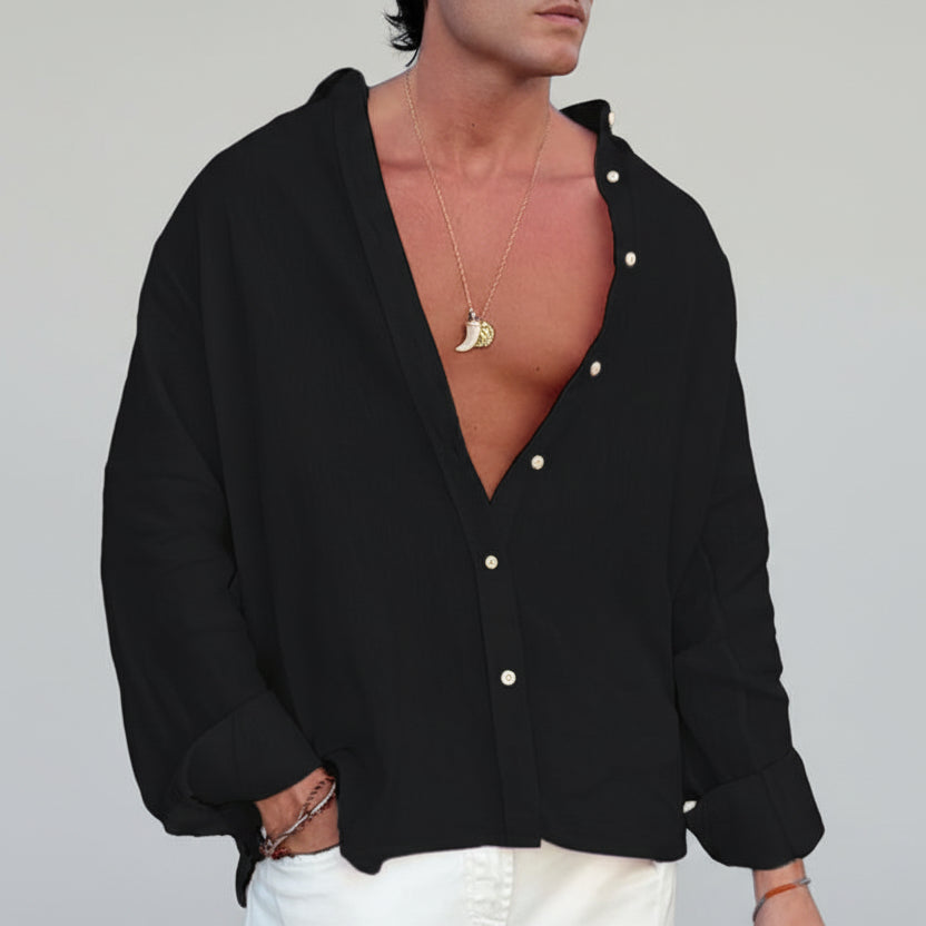 Herren Outdoor Langarm Baumwollhemd Vorderansicht