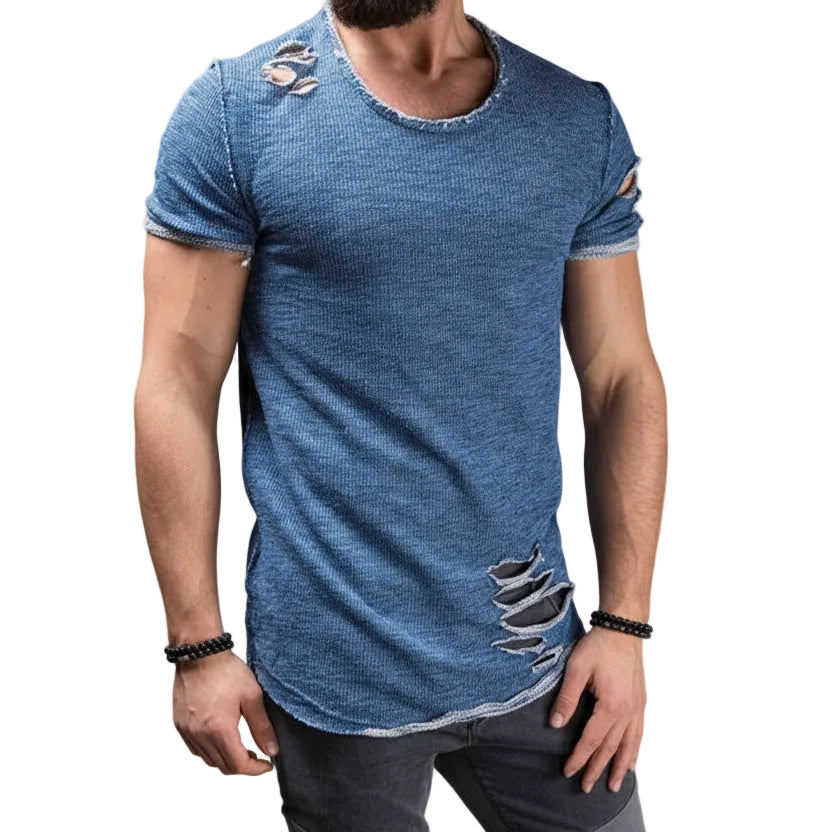 Herren Ripped Slim Fit T-Shirt Vorderansicht im Destroyed Look