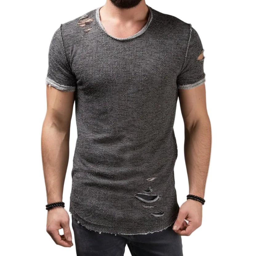 Herren Ripped Slim Fit T-Shirt Vorderansicht im Destroyed Look