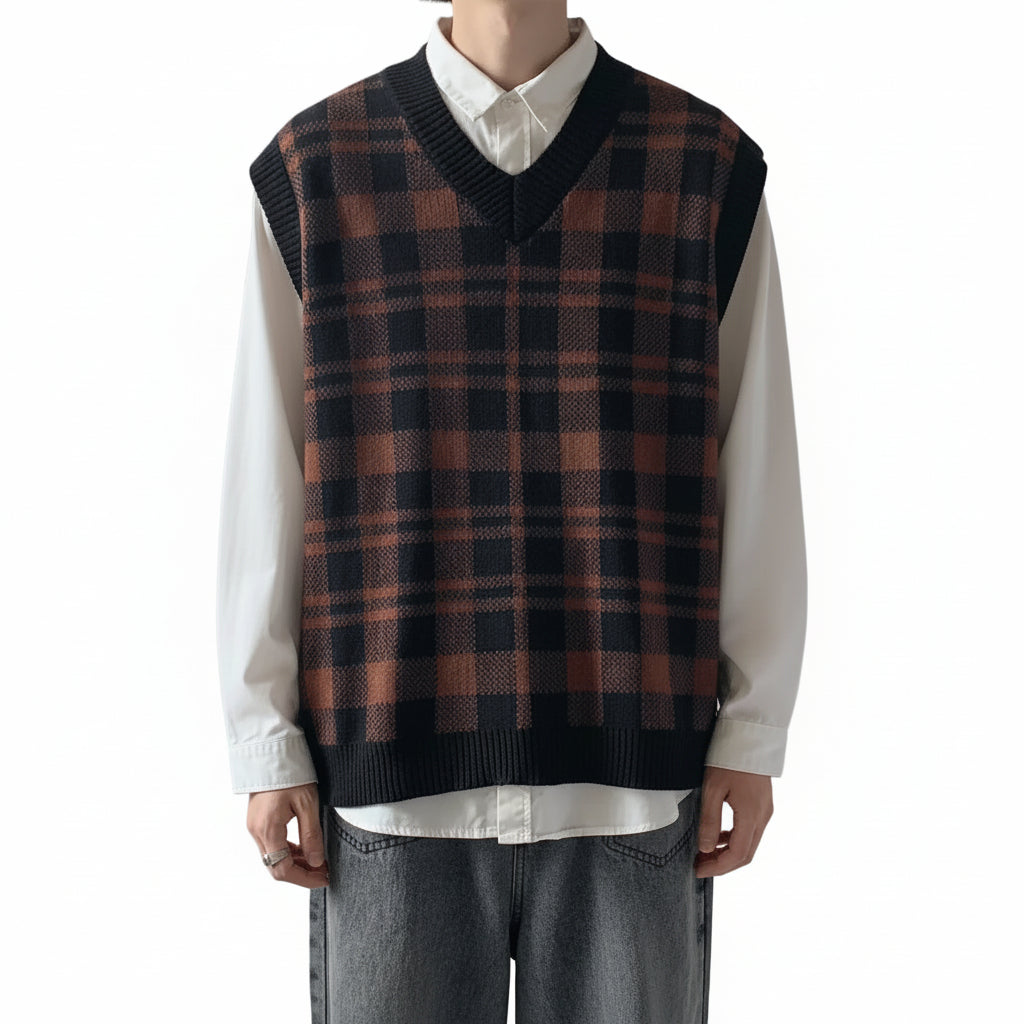 Herren Strickweste mit Karomuster Vorderansicht im Casual Stil