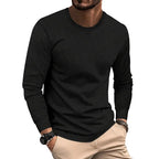 Herren Waffelstrick Langarm T-Shirt Vorderansicht mit Rundhals