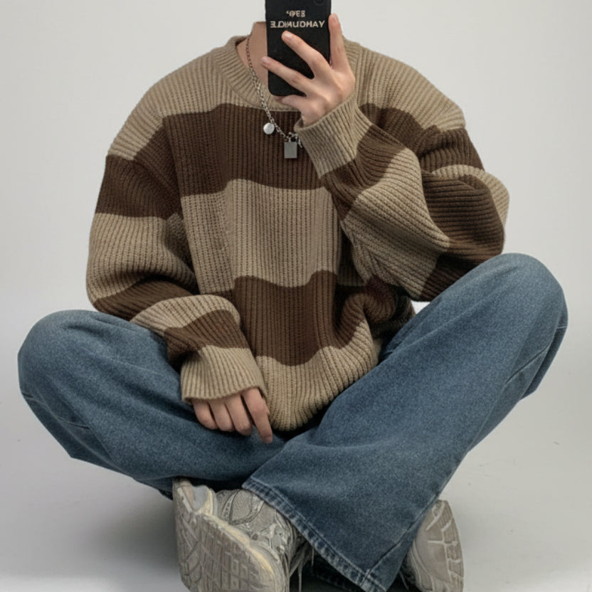 Men's Vintage Stripe Knitwear Coat in Brown