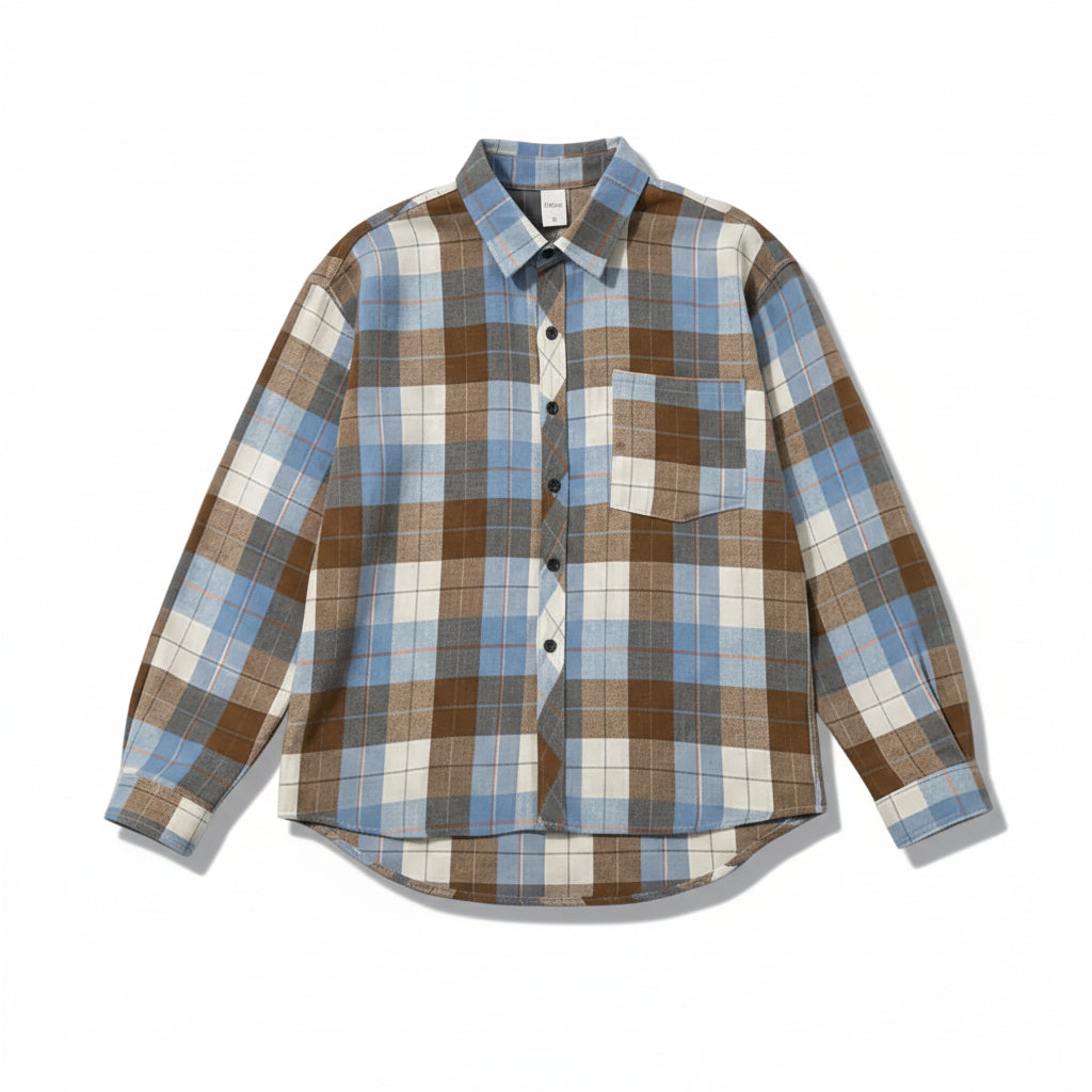 Retro kariertes Langarmshirt Vorderansicht für Paare